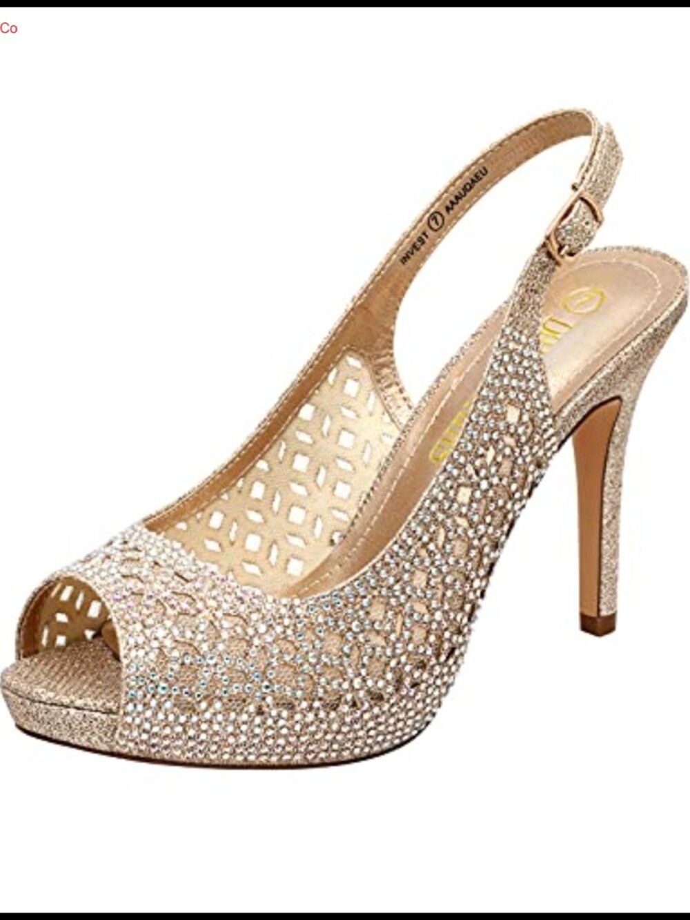 Women's Platform Peep Toe Slingback Pump Heels Rhinestone Mesh